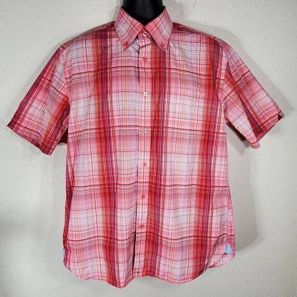 Tommy Hilfiger Other - Tommy Hilfiger Mens Medium Red Plaid Button-Down Short Sleeve Shirt